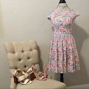 Formal Pleated sweetheart Dress floral silver